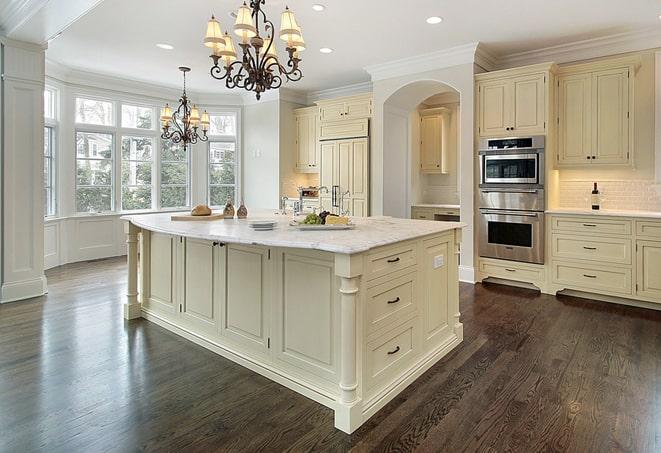 close-up of textured laminate flooring in a kitchen in South Pasadena